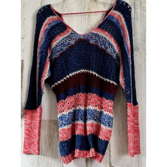 80s GITANO KNIT SWEATER WOMENS SZ LARGE MULTI-COLOR BLOCK ABSTRACT sku 3057 - Picture 1 of 6